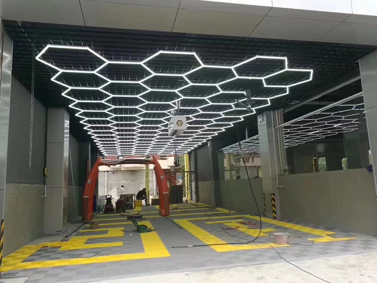 3.6*6.7M Hexagonal Led Light used for 4S Car Washing Workshop Garage Barber Shop Wall - My Store