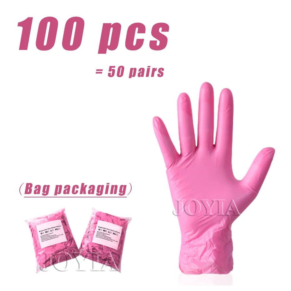 Disposable Gloves XS Latex Powder Free Nitrile Vinyl Glove Extra Small Hands For Woman Girl Kids One Time Use Pink Black 100pcs - My Store