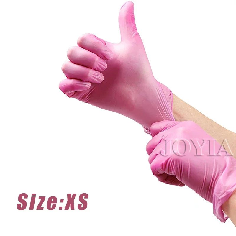 Disposable Gloves XS Latex Powder Free Nitrile Vinyl Glove Extra Small Hands For Woman Girl Kids One Time Use Pink Black 100pcs - My Store