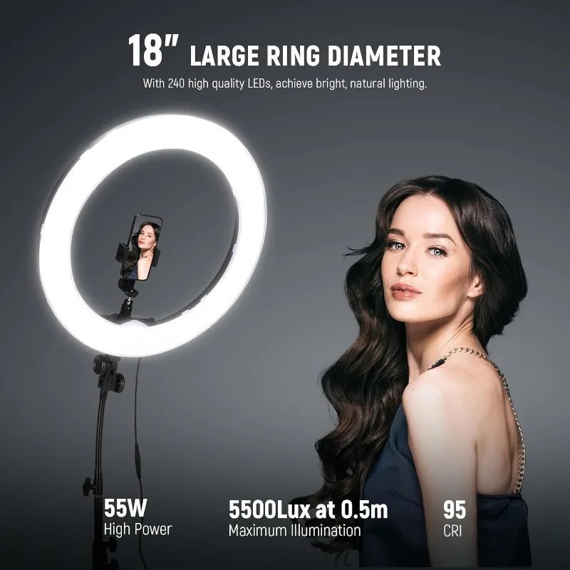 NEEWER Ring Light 18inch Kit: 55W 5600K Professional LED with Stand and Phone Holder, Soft Tube & Bag for Tattoo Lash Extension - My Store