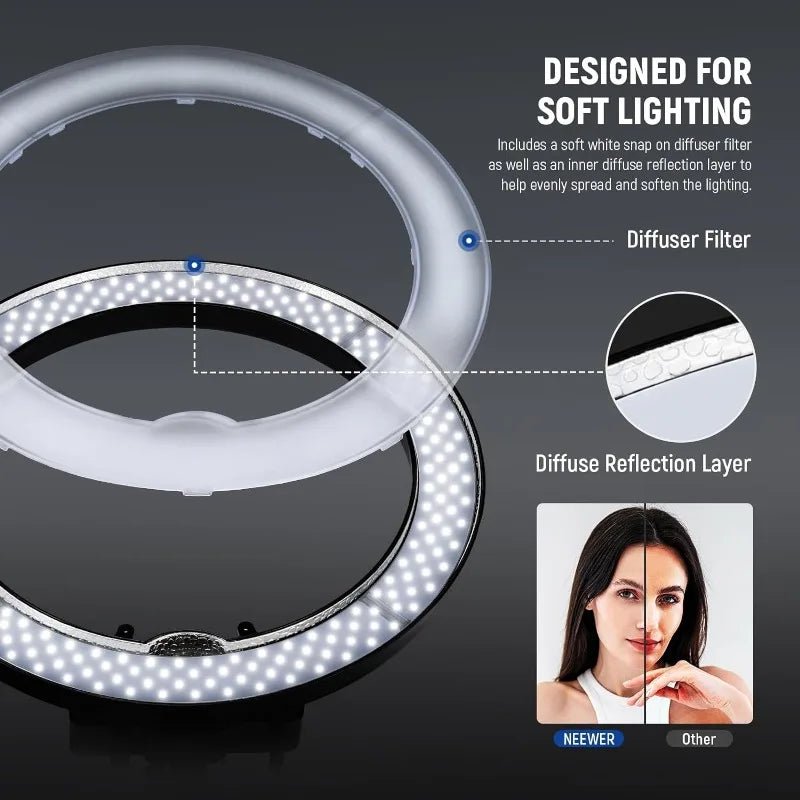 NEEWER Ring Light 18inch Kit: 55W 5600K Professional LED with Stand and Phone Holder, Soft Tube & Bag for Tattoo Lash Extension - My Store